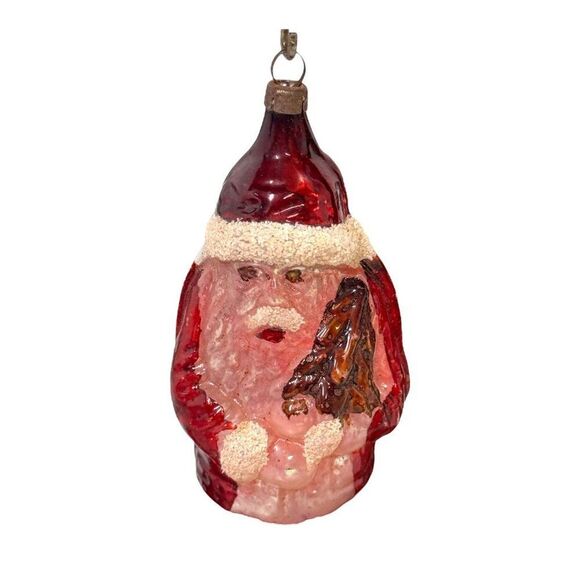 Set Of 2 Antique Glass Santa Claus Figural Vintage Christmas Ornaments Pre-1950 - Picture 2 of 5